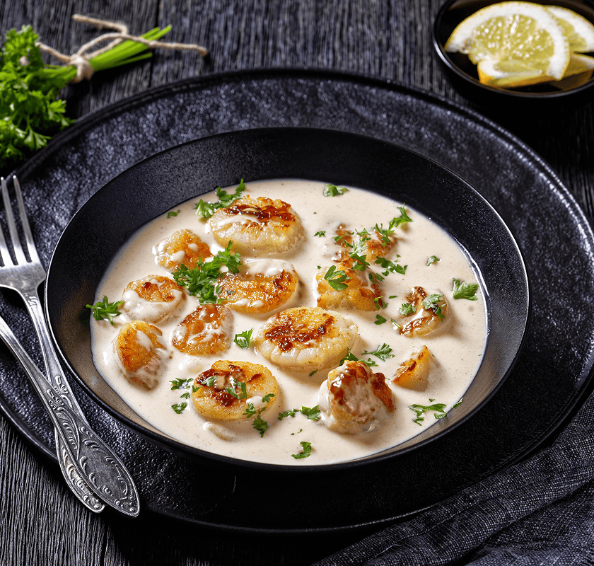 image recipe Гребешок в сливовом обрамлении