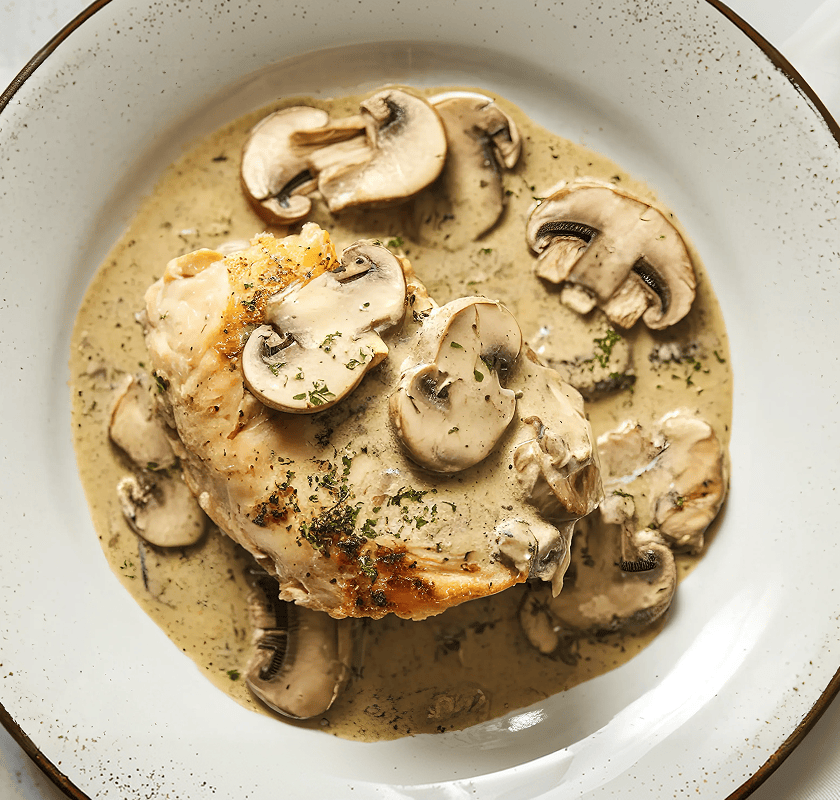 Грибной крем−соус с террином из курицы